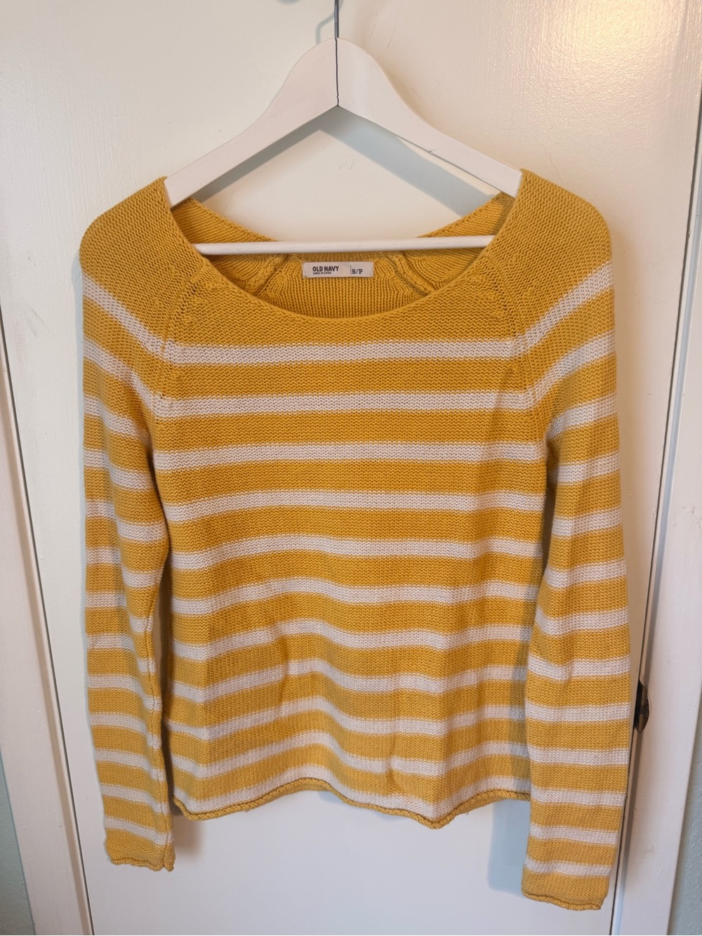Old Navy Yellow and White Striped Scoop Neck Sweater